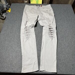 Makobi MK Jeans Mens 34x32 (33x31) Gray Distressed Denim Streetwear Grunge Punk